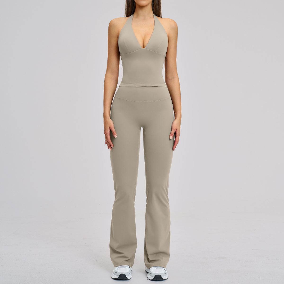 Sports Neck-Hanging Beautiful-Back Brushed Flared Yoga Set