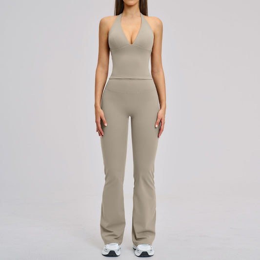 Sports Neck-Hanging Beautiful-Back Brushed Flared Yoga Set
