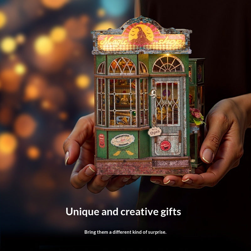 Cabin Magic Shop Handmade Assembly Bookend Model Building Toy Gift For Boys And Girls