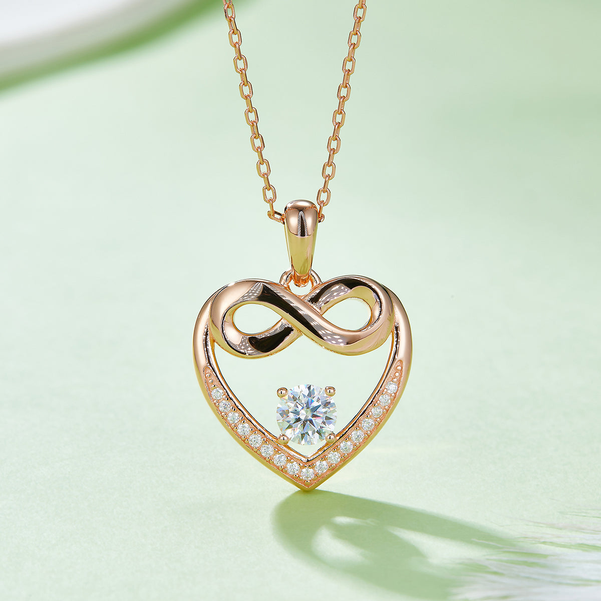 4.8g S925 Sterling Silver 5mm Moissanite Infinity Heart Necklace 45cm  17 Stones Pendant With GRA, Platinum Plated Jewelry Gift Box Set For Women