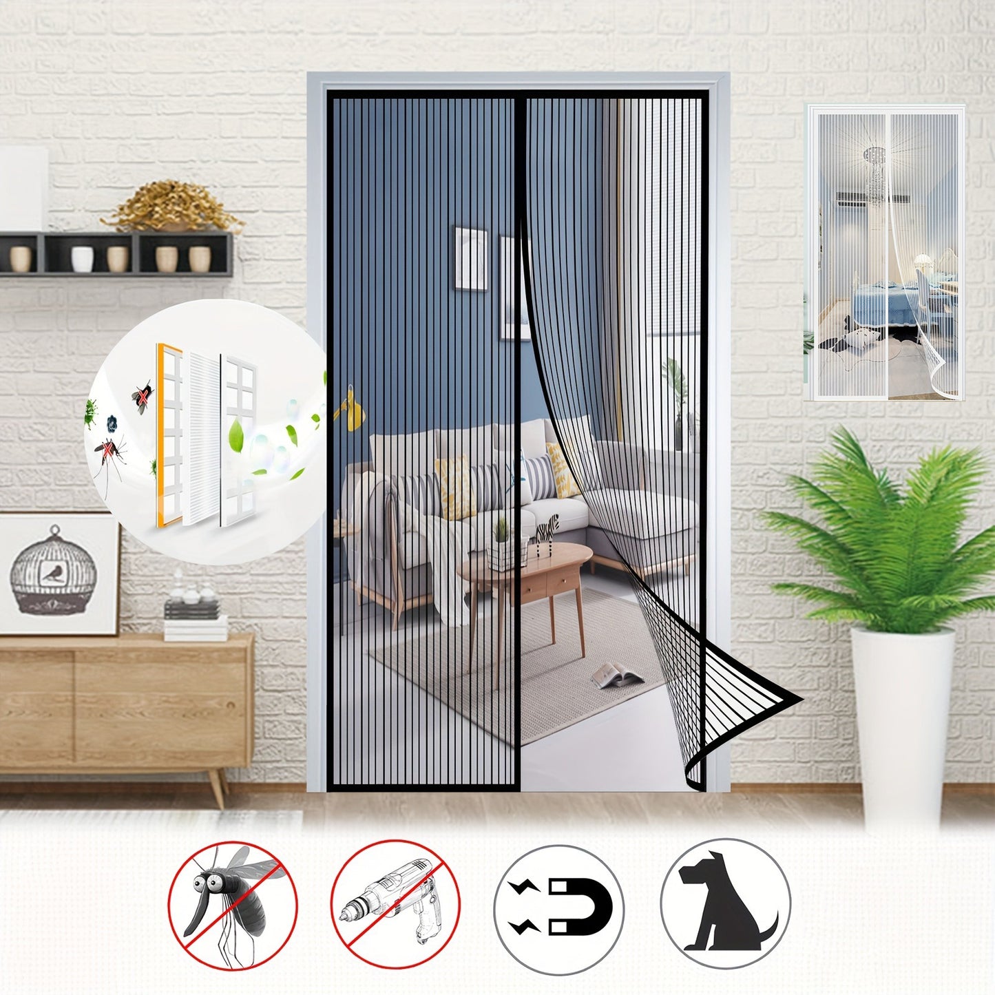Magnetic Screen Door With Strong Magnetic Closure - No Drilling Required, Hands-free Sliding Door Curtain, Suitable For Indoor Outdoor Use - Heavy-duty Mosquito Netting, Perfect For Front And Back Doo