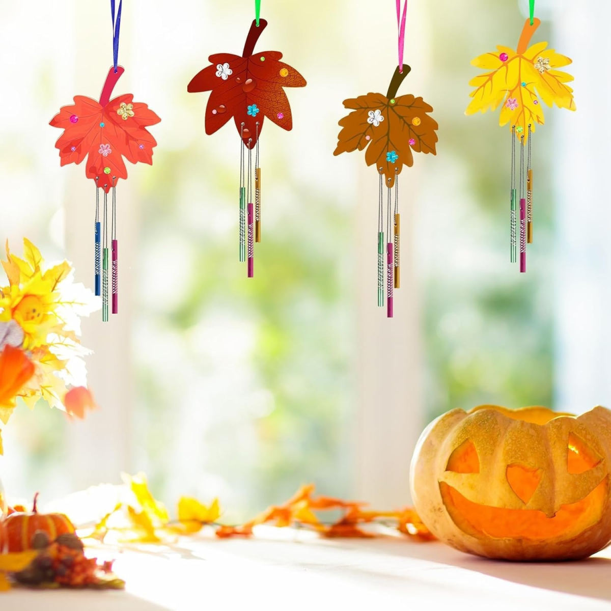 Maple Leaf Wind Chime Decor Set - Comprehensive DIY Set For Home Decor Featuring Wind Chimes And Accessories - Party Supplies Set