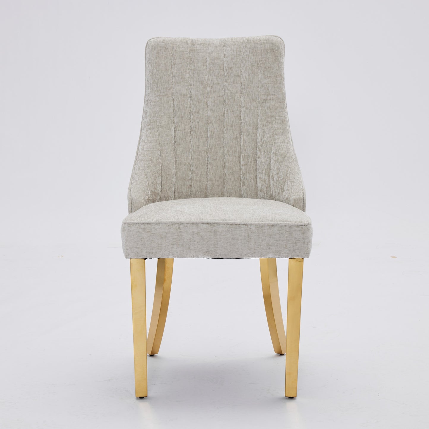 Rayon Cloth Flocking Chenille Dining Chairs Channel Kitchen Dinner Chair Comfy Fabric Upholstered Accent Chair For Dining Room With Golden Stainless Steel Plating Legs,Set Of 2  Beige  DE1647BG