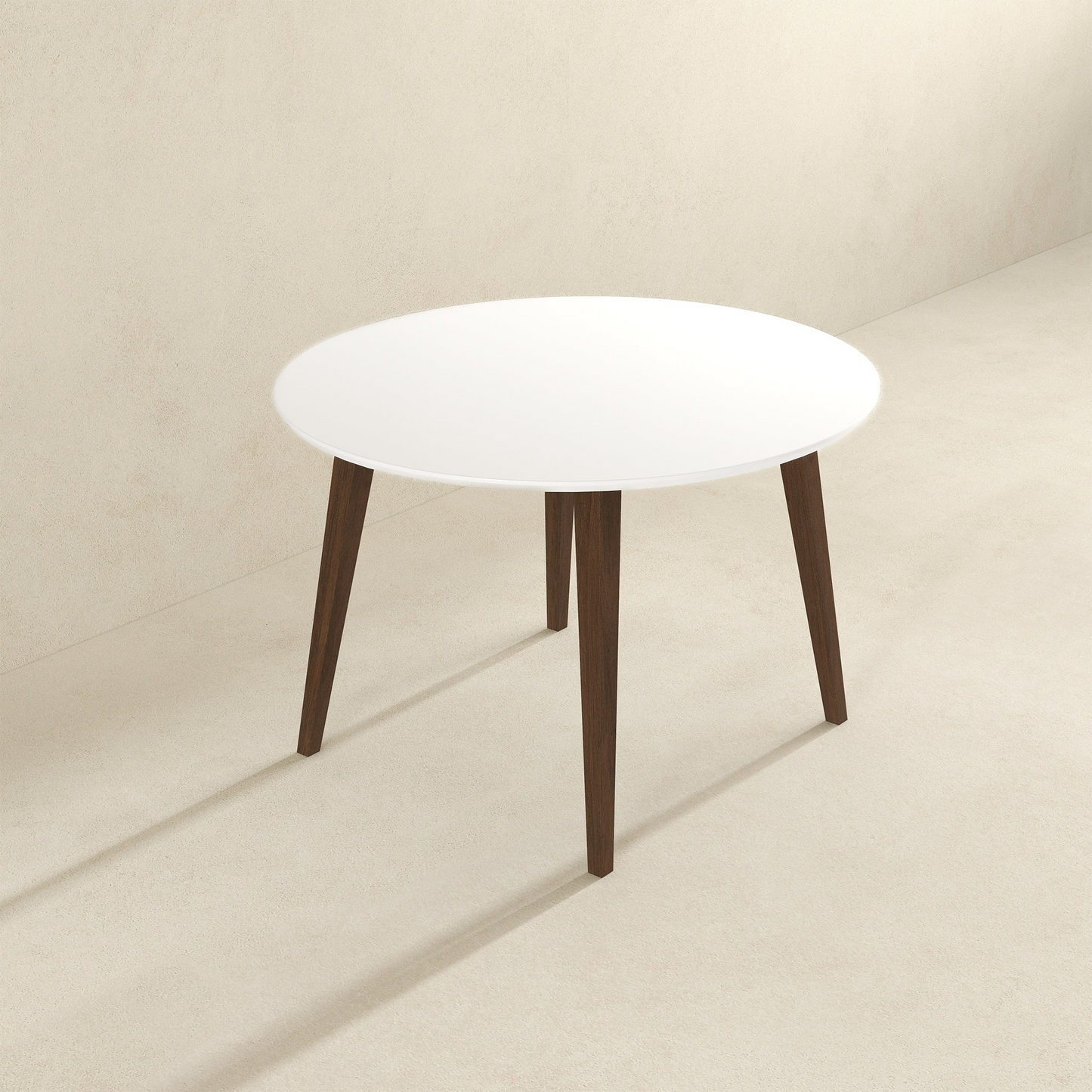 Paloma Mid-Century Modern Round Dining Table In White Solid Wood, 43.3 Inches For Kitchen, Dining Room, Dinette, Breakfast