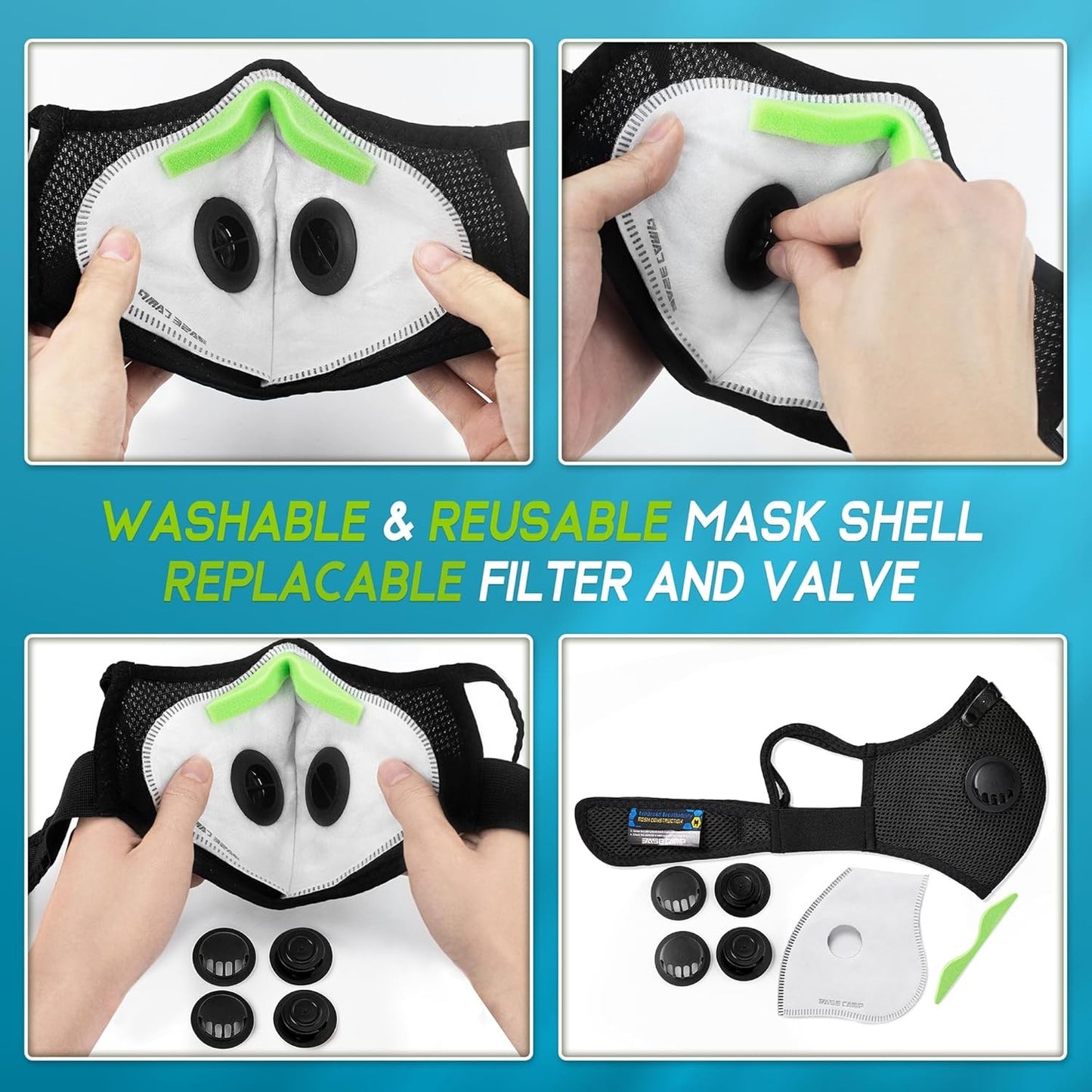 Sport Cycling Face Mask With Active Carbon Filter Breathing Valves Washable