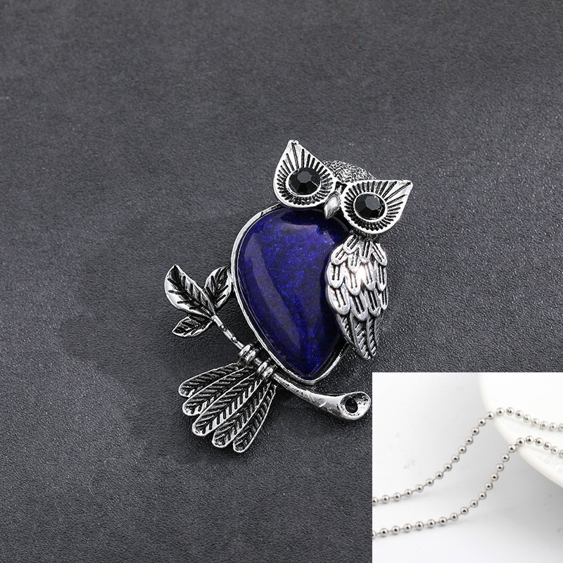 Natural Stone Crystal Pendant Owl Pendant Alloy Accessories Necklace
