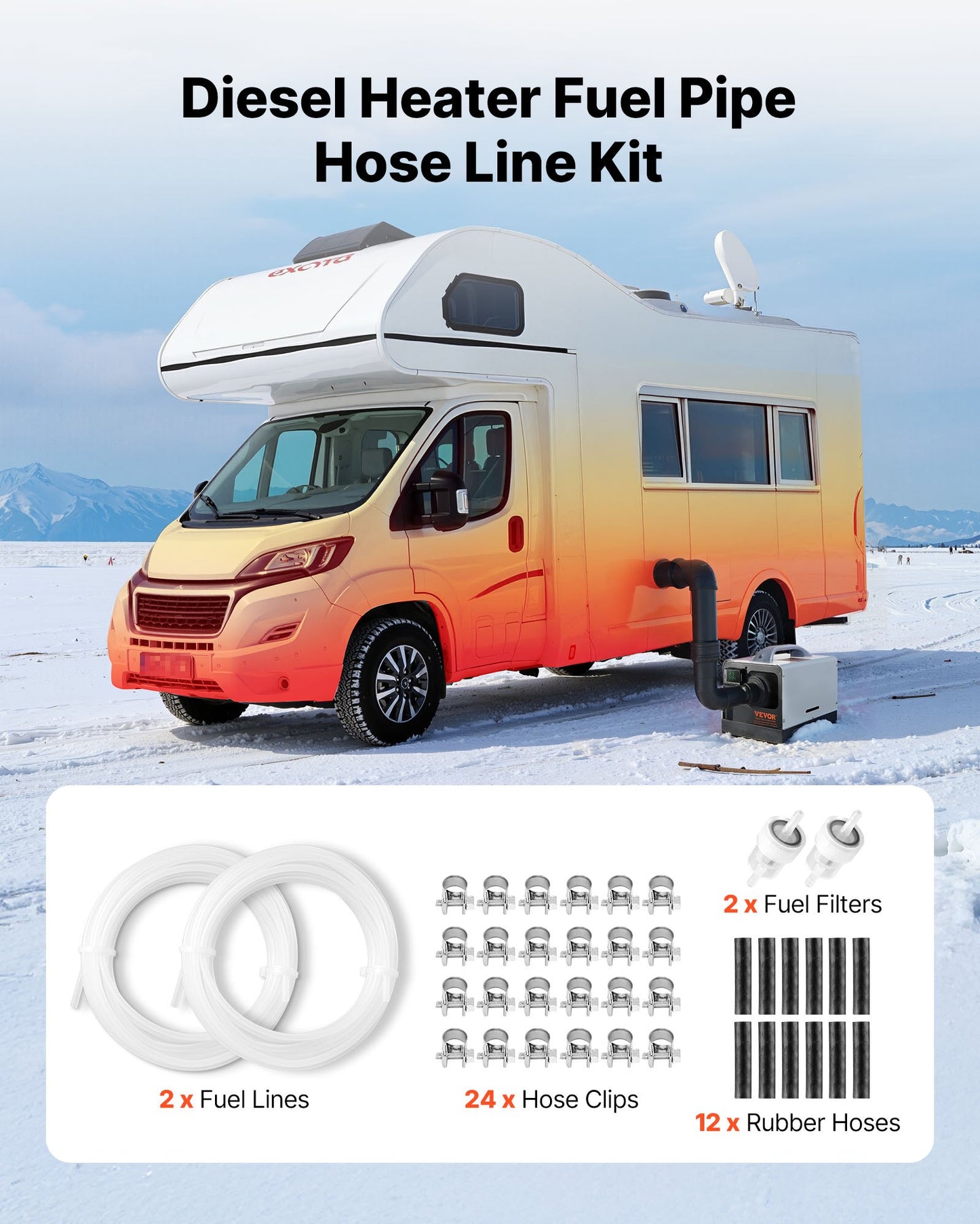 Fuel Pipe Hose Line Kit, 196.9″ Diesel Heater Fuel Line Kit, Replaceable Parking Heater Fuels Lines Kits With Lines Filters Clips & Hoses, Tank Diesel Heater Accessories For 2KW 5KW 8KW Heaters