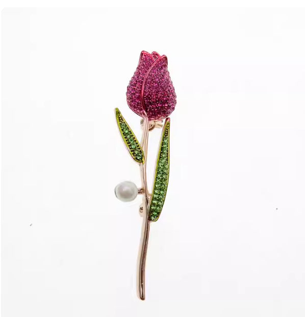Fashionable Womens Red Love Gift Brooch Featuring A Bud Rose Design