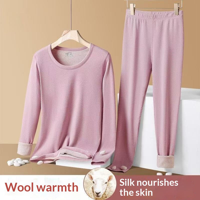 New AutumnWinter Plush Silk Thermal Underwear Set For Women