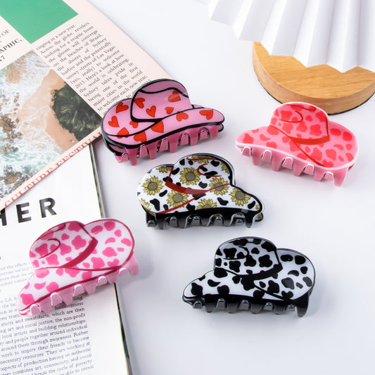 Cute Heart-shaped Sunflower And Cow-patterned Hat-style Hair Clip