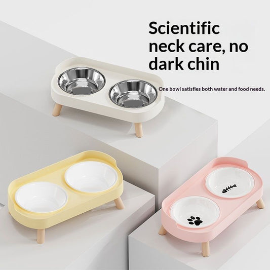 Dual-bowl Spill-proof Water-and-food-in-one Cat Bowl