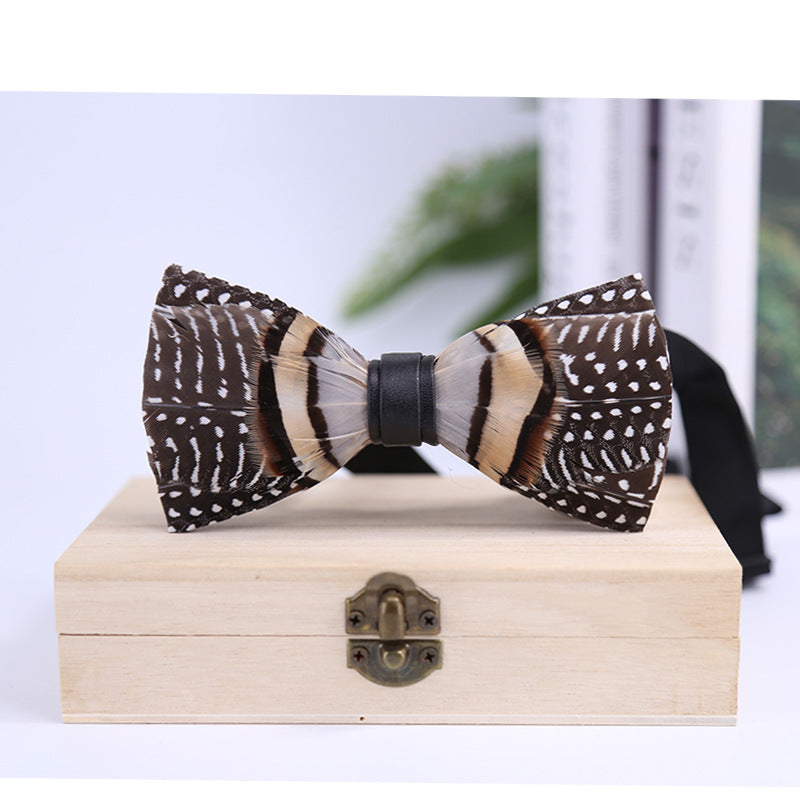 Weijian 258 Black And White Dots Khaki Feather Wedding Groom Best Man Bow Wedding Shirt Men's Bow Tie Bow Tie