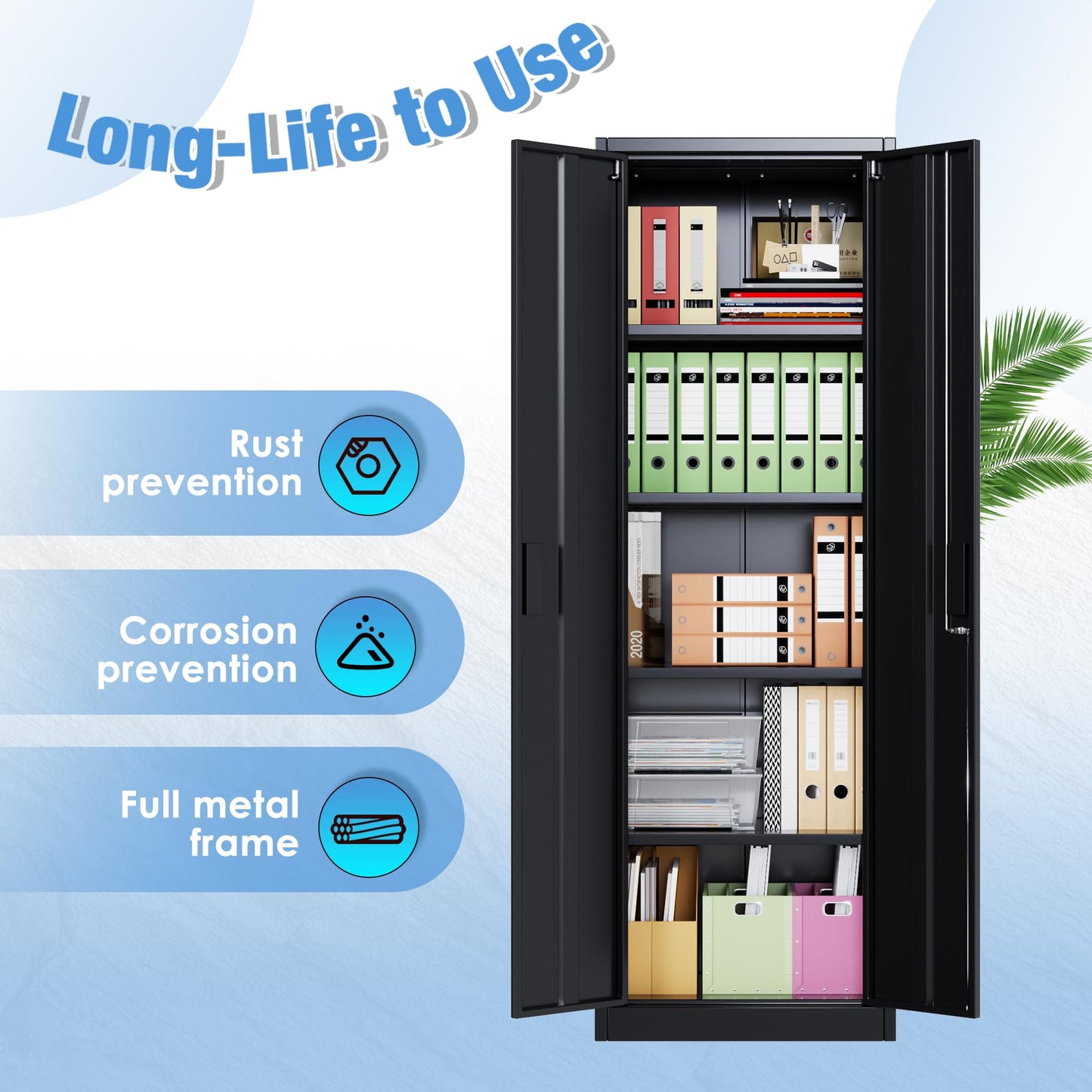 Narrow Metal Garage Storage Cabinet, Lockable Narrow Steel Storage Cabinet With 4 Adjustable Shelves For Garage, Office, Home, Assembly Required, Black