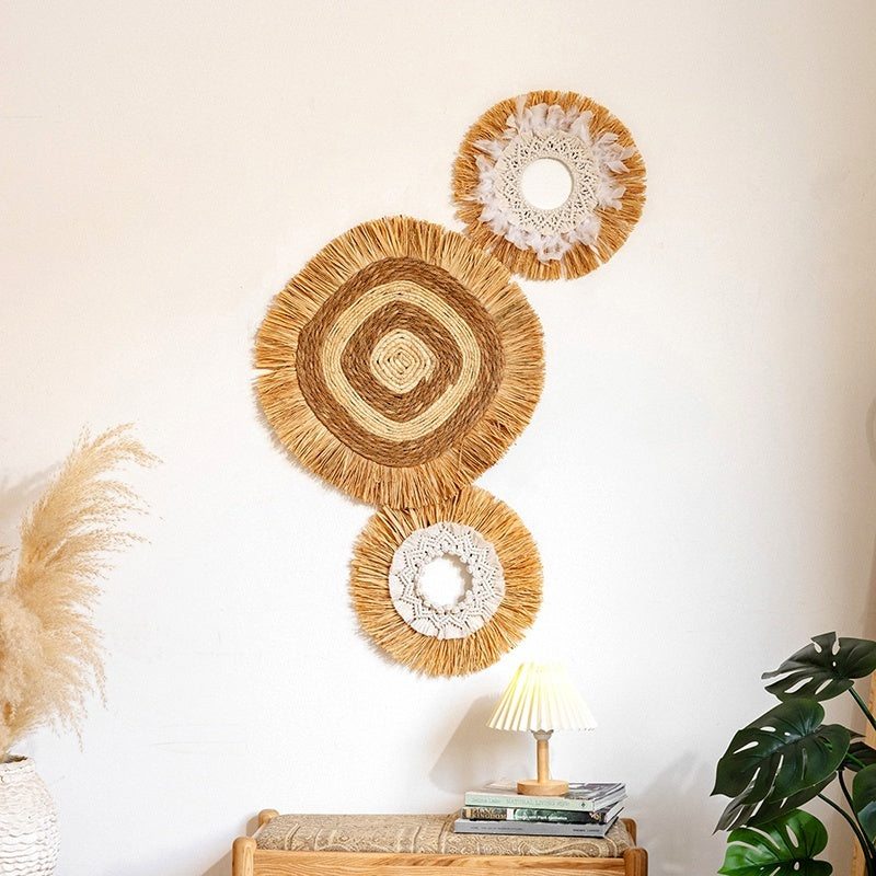 Natural Woven Raffia Decor For Bedroom Background Wall Decoration
