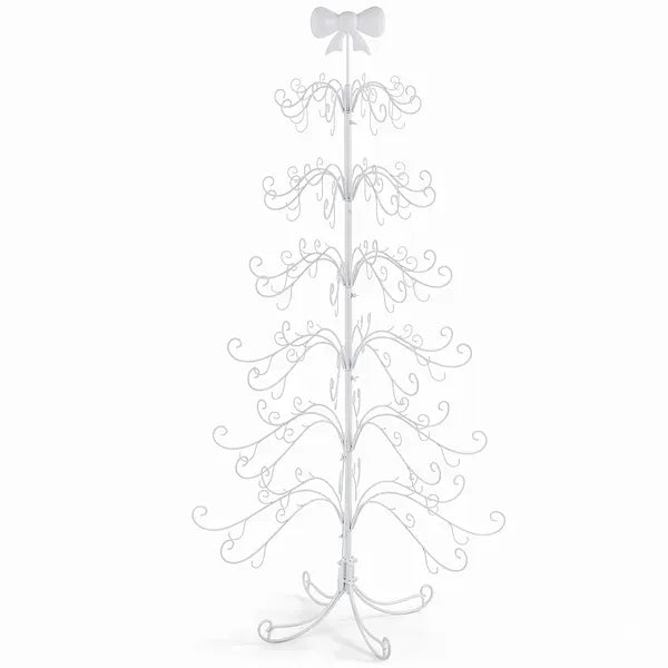 6ft White PVC Metal Artificial Christmas Tree With Bow Topper, No Extra Ornaments, Daily Decor Tree