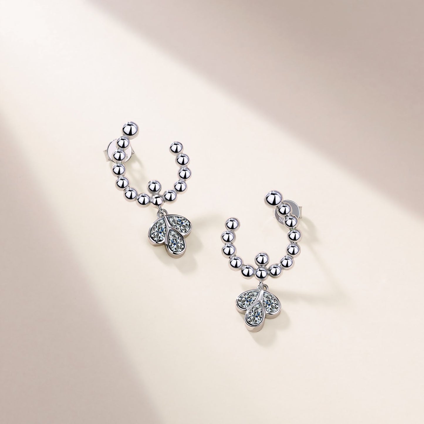S925 Sterling Silver Beaded Hoop Earrings, Pear Cut D-VVS1 Moissanite Dangle, Platinum Plated 4.6g Women's Jewelry Gift Box Set
