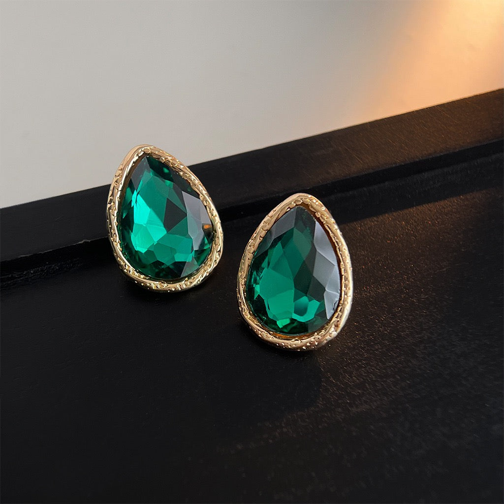 French Retro Victorian Earrings For Women Emerald Zircon Stud Earrings Fine Jewelry Gift