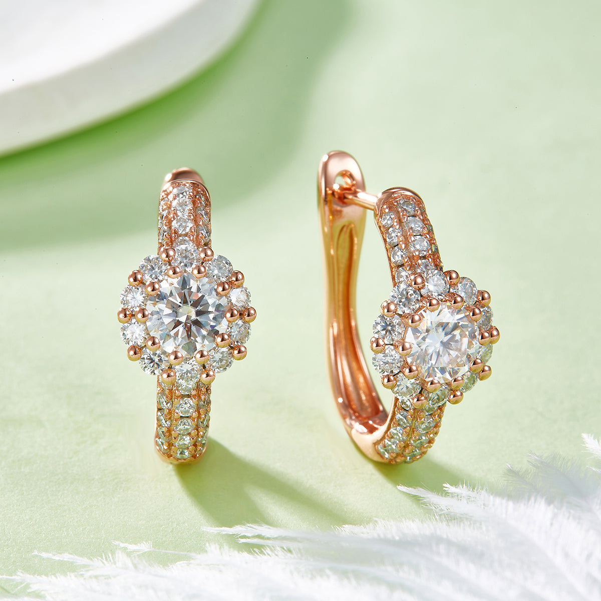 5.4g S925 Sterling Silver 5mm Moissanite Halo Hoop Earrings  Pave Huggie Hoops With GRA Certificate, Platinum Plated Jewelry Gift Box Set For Women