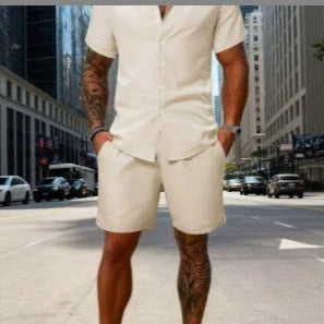 New Solid-color Mens Shirt Set