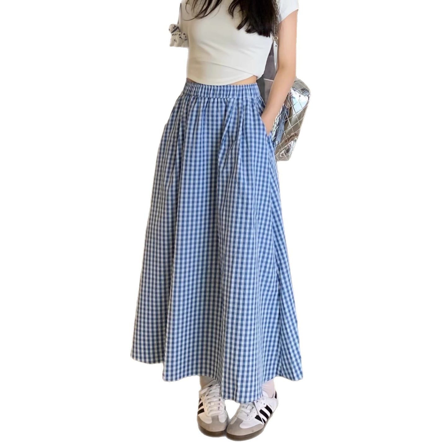 Korean-style High-waisted Figure-flattering A-line Elastic-waistline Skirt