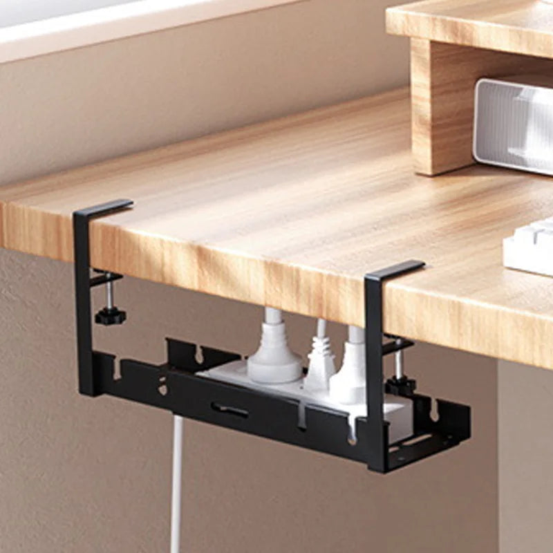 Cable Management Rack Carbon Steel Adjustable Length Space Saving Under Desk Power Strip Holder