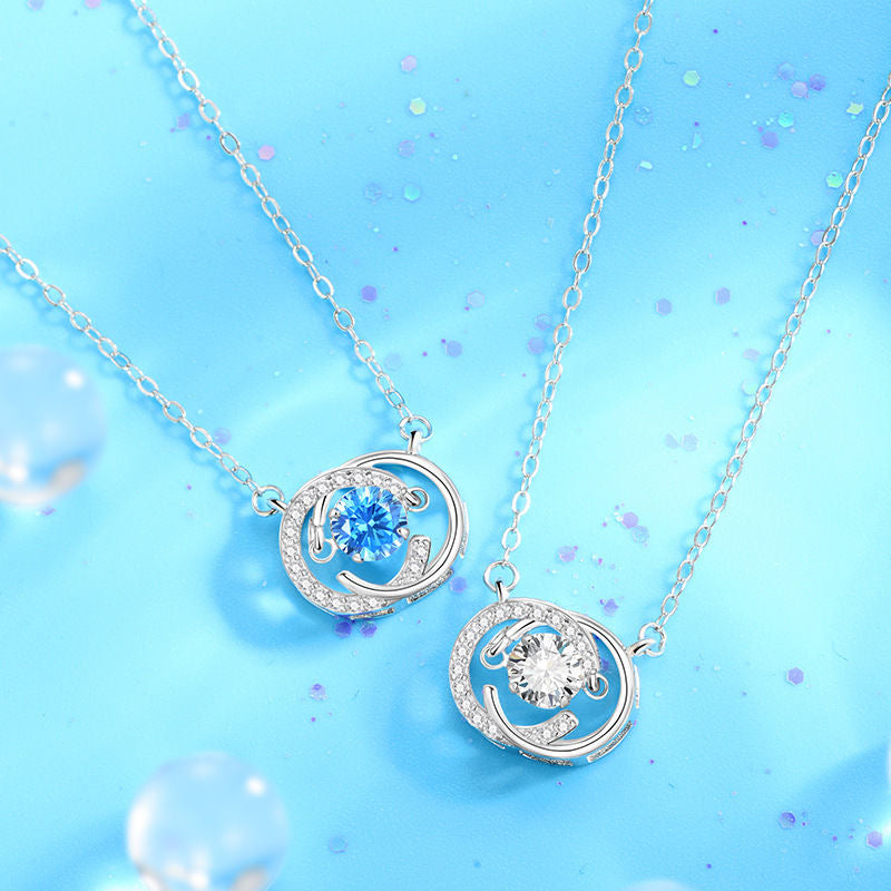 1pcs 999 Sterling Silver Blue Stone Moving Circle Necklace, Luxury Delicate Style, Ideal For Birthday & Anniversary Gifts
