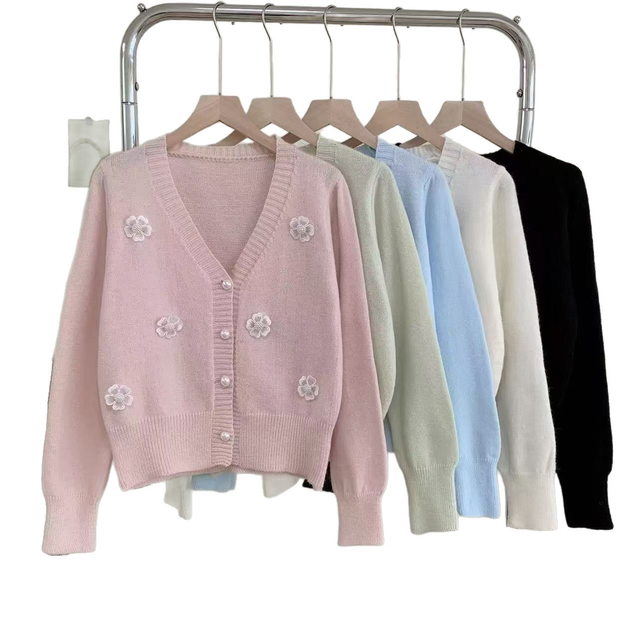 Korean-style 3D Floral Beaded Knit Cardigan For Women Autumn