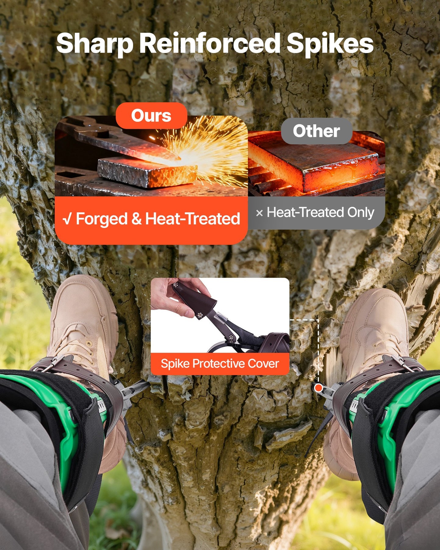 Tree Climbing Spikes Set, Height-Adjustable Tree Climbing Gear With Straps & Spike Protectors, 350 Lbs Load Capacity, Heavy Duty Steel Climb Spurs Arborist Equipment For Fruit Picking Hunting