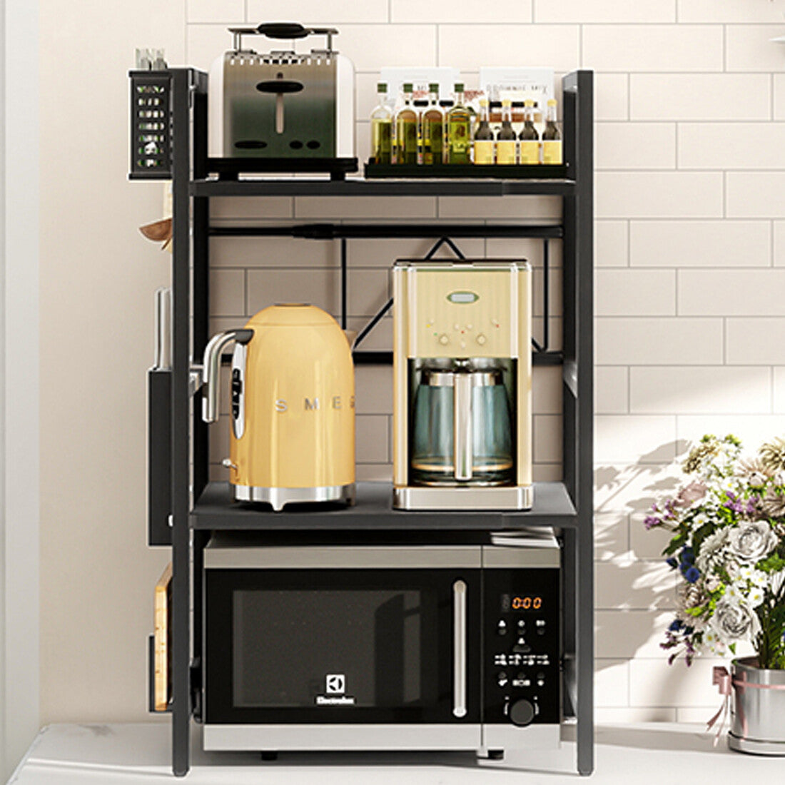 3 Tier Extendable Microwave Oven Rack Heavy Duty Kitchen Stand Storage Shelf UK