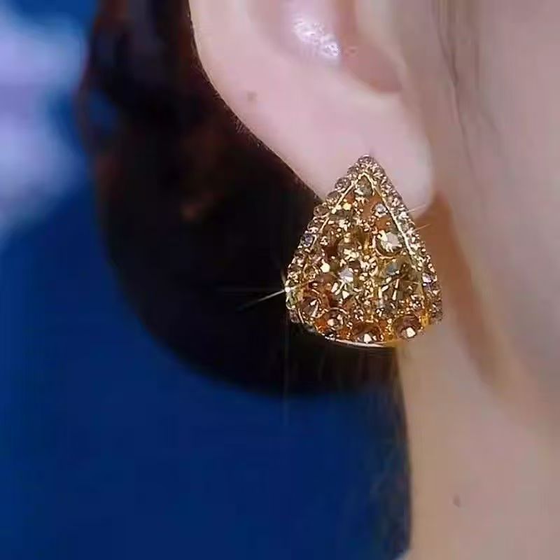 High-End Shiny Rhinestone Teardrop Earrings For Women, Elegant Niche Designer Fashion Exaggerated Delicate Dangle Ear Jewelry