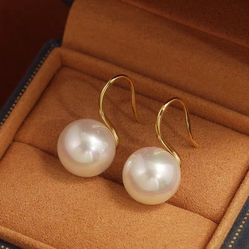 1 Pair S925 Sterling Silver High Heel Hook Large Shell Pearl Drop Earrings, Elegant & Versatile, Perfect For Daily, Party & Dating, Ideal Valentine's Gift