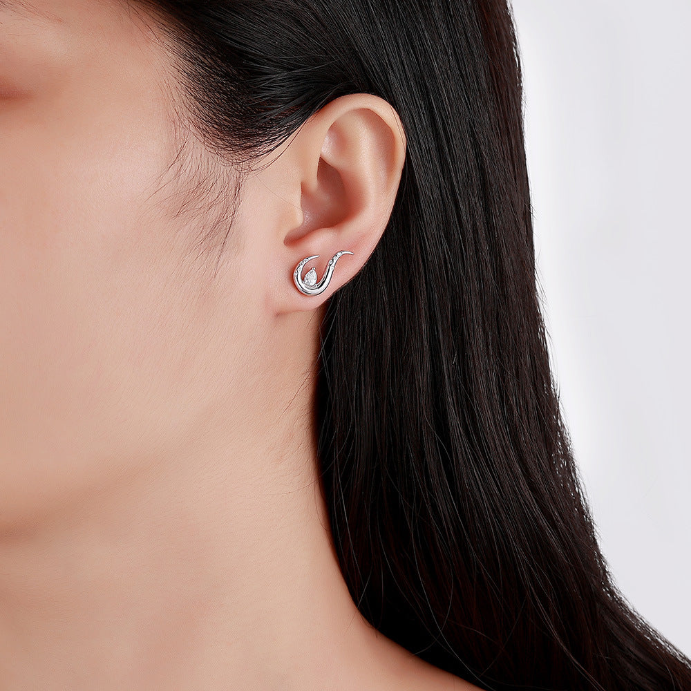 S925 Sterling Silver Wave Drop Earrings, 3x4mm Pear Cut D-VVS1 Moissanite, Platinum Plated Minimalist Studs With Elegant Gift Box