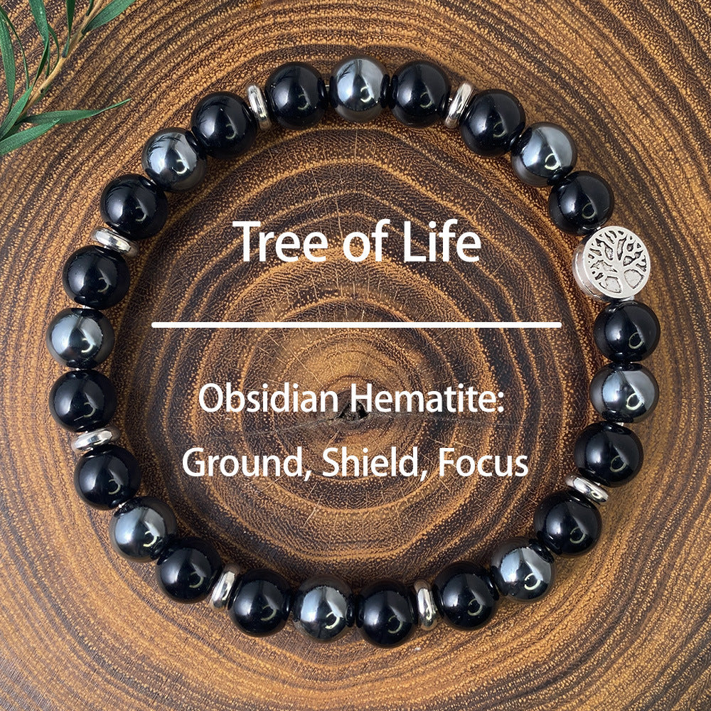 Best-selling Tree Of Life Black Tourmaline Obsidian Charm Bracelet