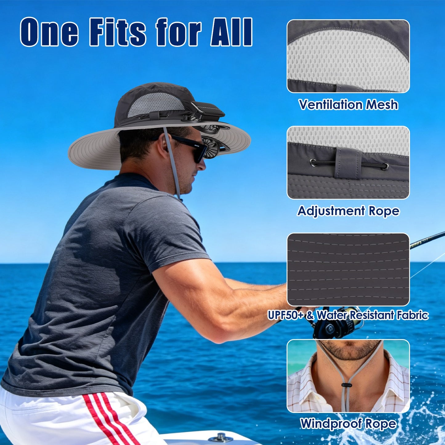 1Pc 2 In 1 Solar Fan Hat UPF50 Sun Hat With Fans Wide Brim Fishing Hat With Face Cover Neck Flap Solar USB Charging For Hiking Gardening Outdoor Work
