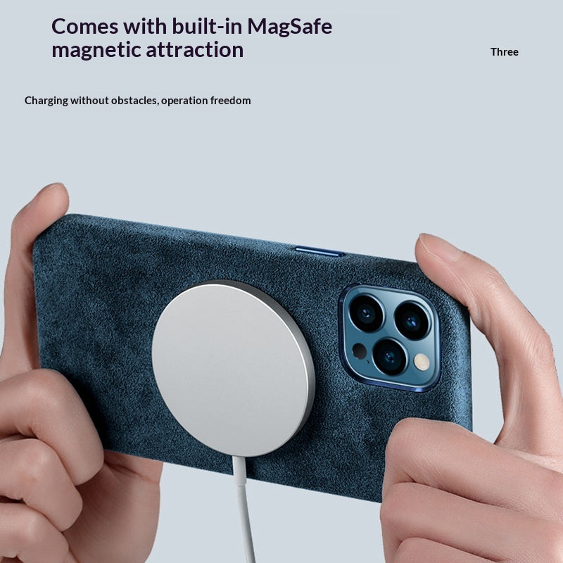 High-end Suede Magnetic Wireless Charging Leather Phone Case