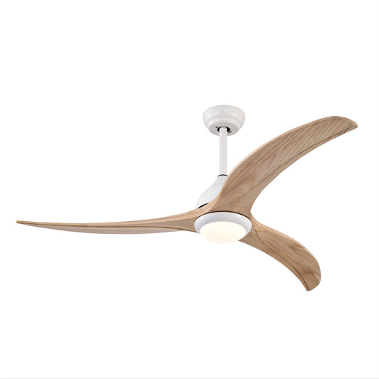 52in Solid Wood Blades Ceiling Fan, Indoor Outdoor Ceiling Fan With Light With Remote Control, Noiseless Reversible Motor, 6 Speed ,3 Color , For Patio Living Room, Bedroom, Office,Indoor. Matte White