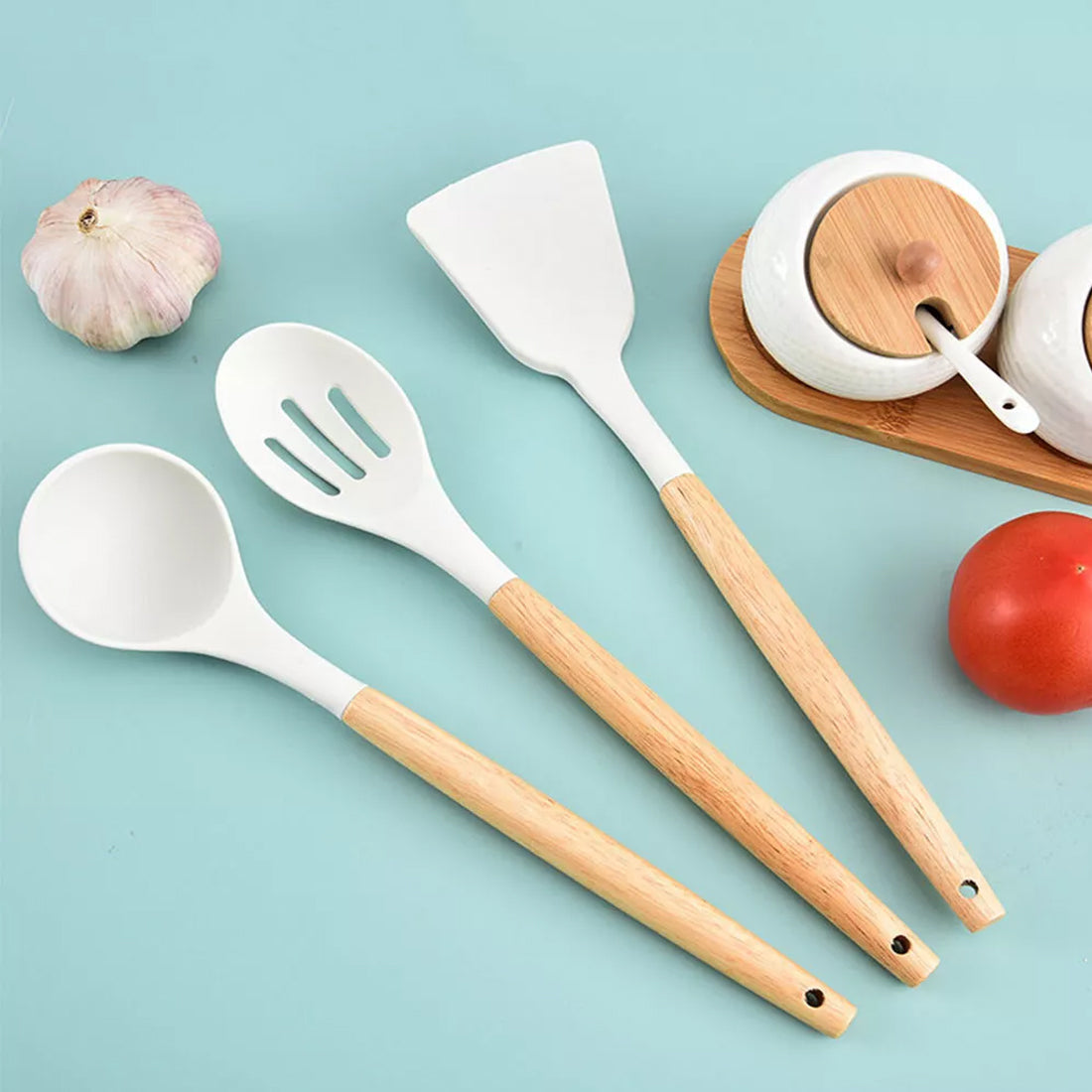 19pcs Set Non-Stick Silicone Kitchen Utensil Spatula Spoon Cooking Cookware Gift