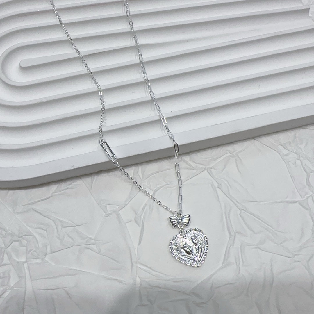1pc 999 Sterling Silver Vintage Tulip Heart Pendant Necklace, Sweet & Retro Style, Perfect For Daily, Dating & Gifting, Ideal Valentine's Gift