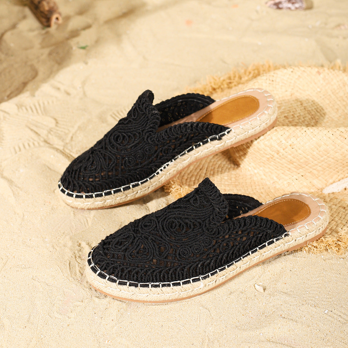 Baotou Hollowed-out Half-slipper Outdoor Round Toe Flat Slip On