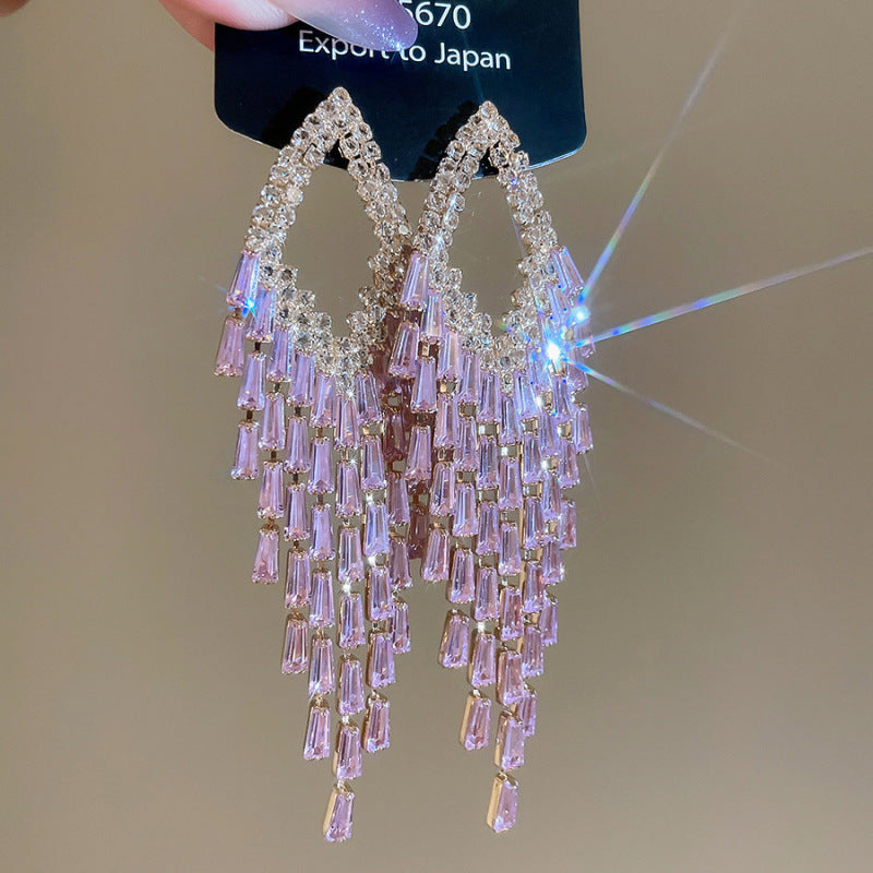 Silver Needle Cubic Zirconia Tassel Stud Earrings Female Light Luxury Fringe Dangle Fashion Jewelry