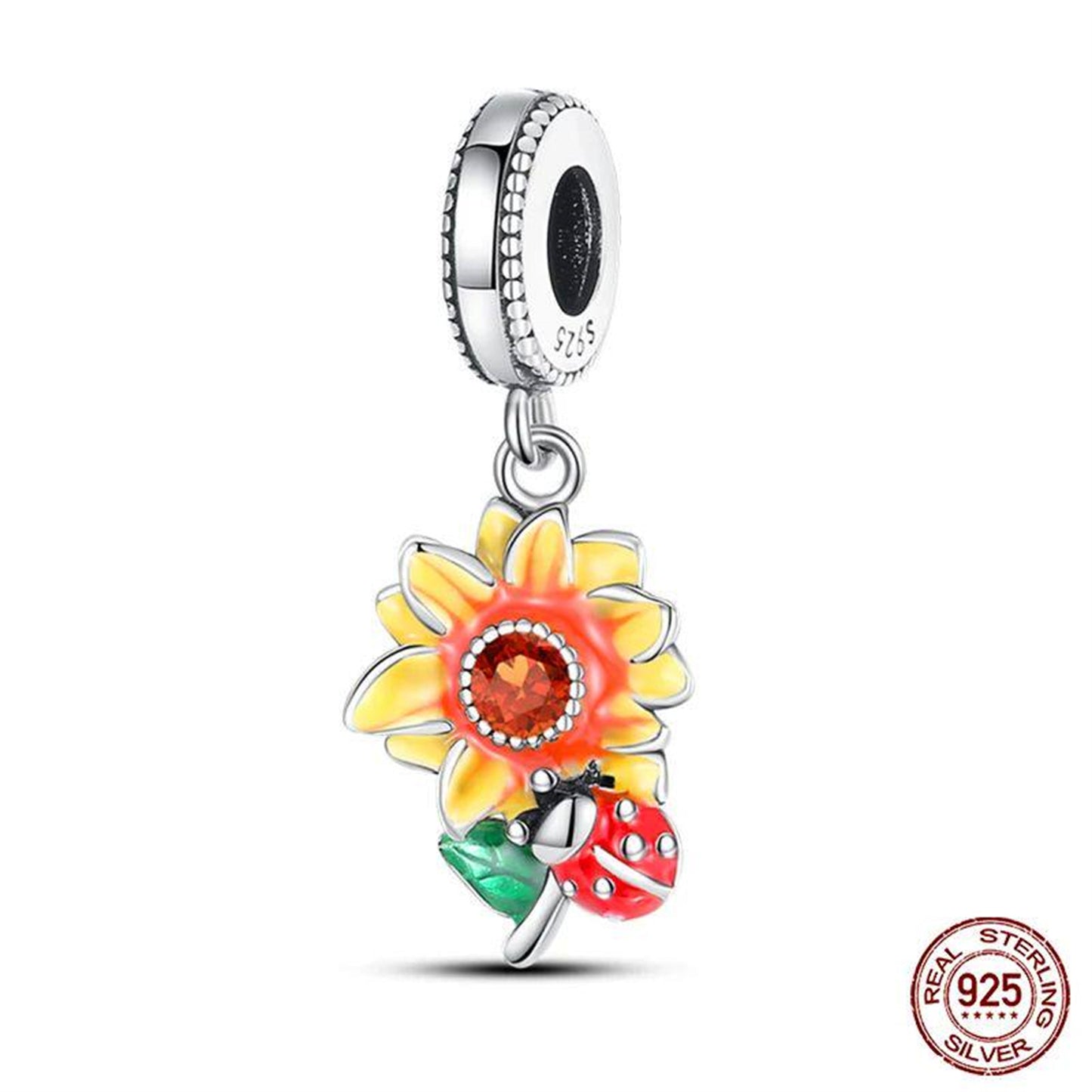 New 925 Sterling Silver Fashion Golden Sunflowers Heart