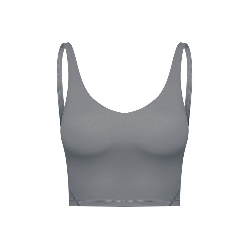 Summer Pure Color Ribbon Chest Pad Nude Feel Back-shaping Running Fitness
