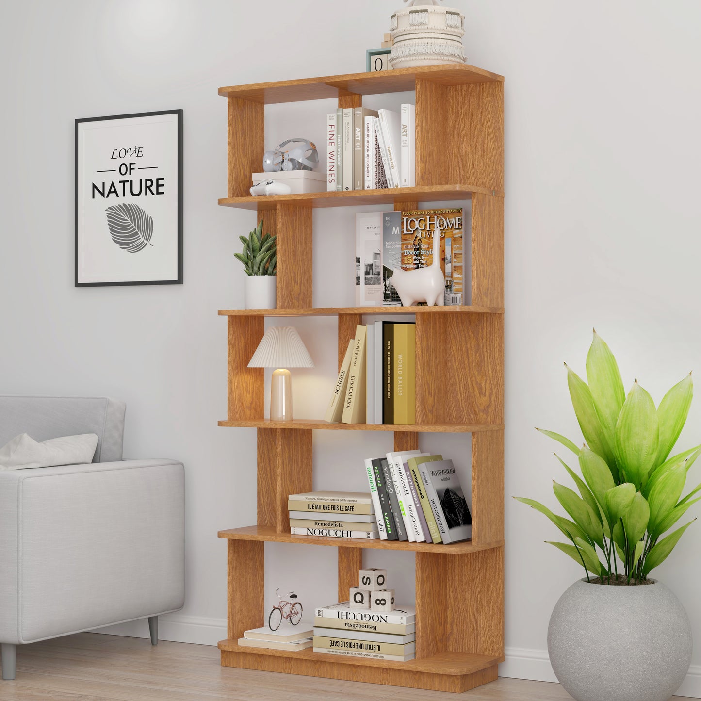31.5L X 64.56H Free Combination Bookshelf Modern 5-Tier Open Storage Bookcase MDF Wood Display Shelving For Living Room Home Office Bedroom Decor Organizer, Media Storage Shelves