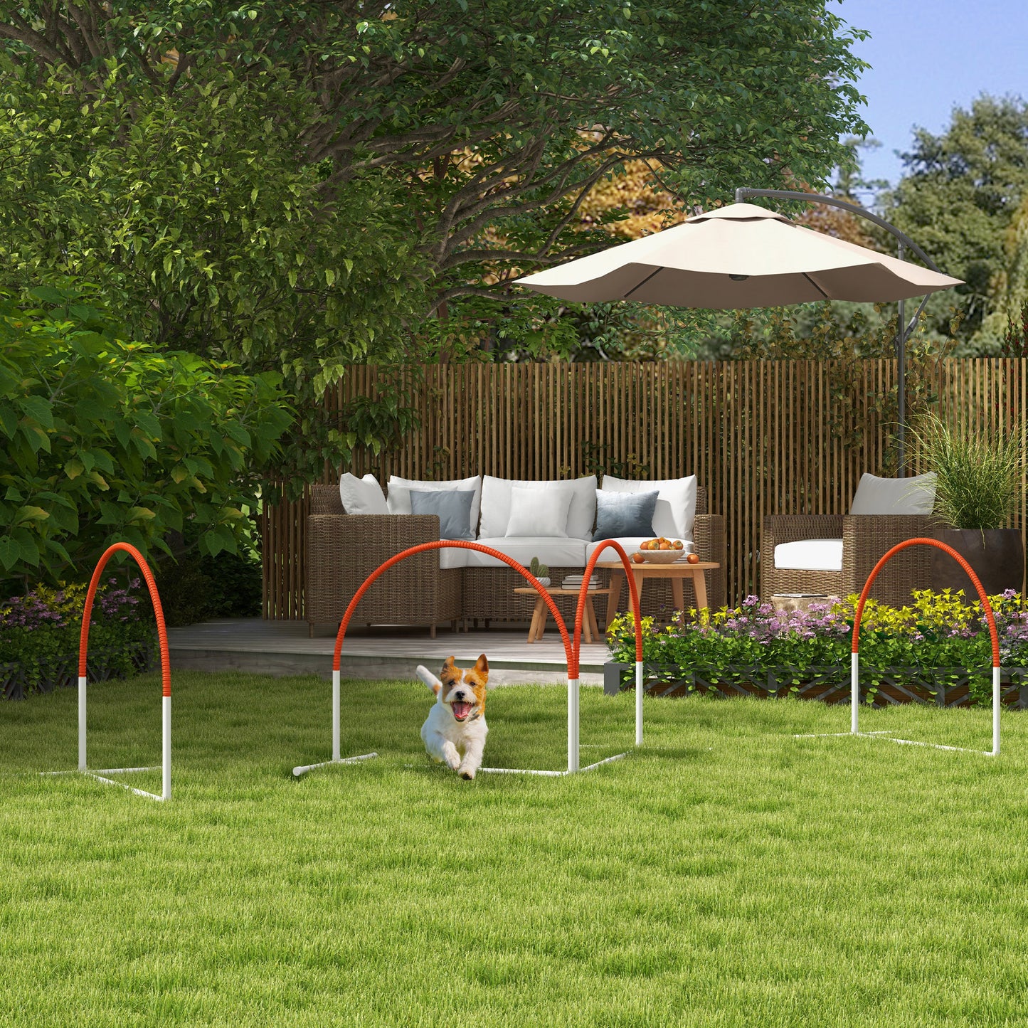 PawHut Dog Agility Equipment Set, Dog Agility Training Equipment For Dogs W/ Oxford Carry Bag, 4 PCS Weave Poles Orange