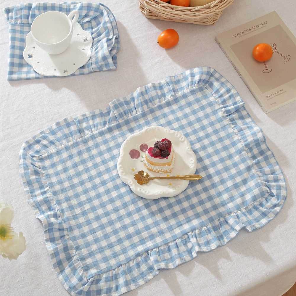 Napkin Tea Towel Ruffled Edge Simple Solid-Colored Fabric Western-Style Placemat
