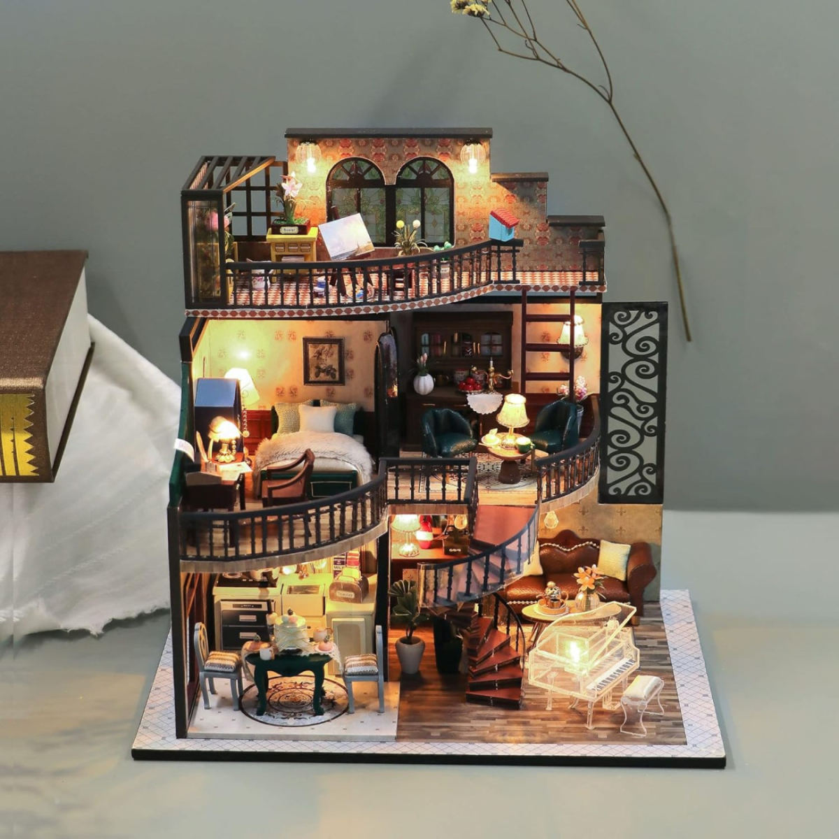 DIY 3D Wooden House Assembly Set, M213 Dream House Kit With Accessories, Laser-Cut Wooden Model For Party Decor, Creative Miniature House Craft Set For Adults—Party Accessories Set