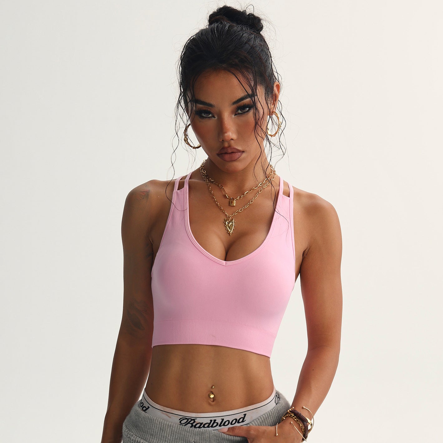 Peach Heart Cross Beauty Back Yoga Bra Sports