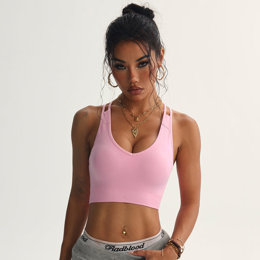 Peach Heart Cross Beauty Back Yoga Bra Sports