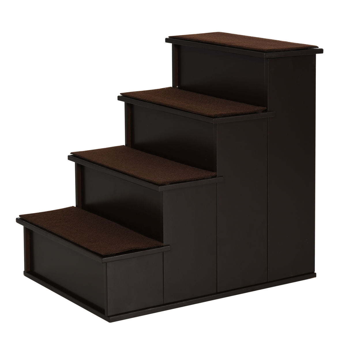PawHut 4 Step Wooden Dog Steps Pet Stairs For Dogs, Cat Ladder For Bed Couch With Non-Slip Carpet 40 X 59 X 54.2 Cm, Dark Brown