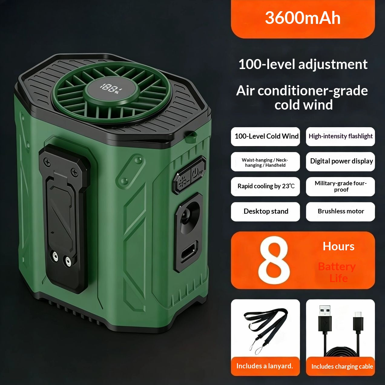 Portable Cooling Rechargeable Waist-Hanging Fan